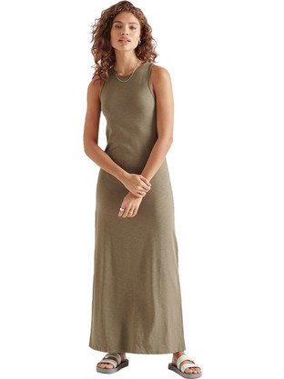 Superdry Jersey Maxi Καλοκαιρινό Καθημερινό Φόρεμα Χακί W8010666A-NY8