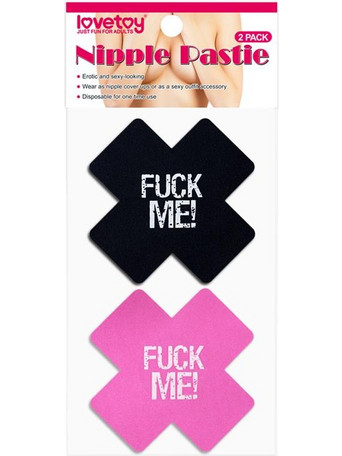 LOVETOY PACK NIPPLE COVERS CROSS BLACK AND PINK FUCK ME