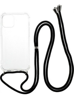Back Cover Σιλικόνης διάφανο με Λουράκι Μαύρο (iPhone 12 Pro Max)