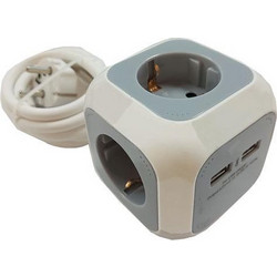 Πολύπριζο κύβος 3θέσεων - 2 USB, 1,5m μήκος