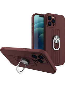 Ring Case silicone case with finger grip and stand for iPhone 11 Pro Max brown