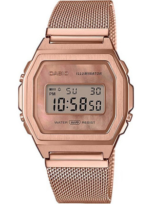 Casio Vintage Ψηφιακό Ανδρικό Ρολόι Χρονογράφος με Ροζ Χρυσό Μεταλλικό Μπρασελέ A-1000MPG-9EF
