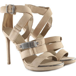 DKNY Deb Γυναικεία Πέδιλα Suede Μπεζ με Λεπτό Ψηλό Τακούνι και Φιάπα K2298234-TPE