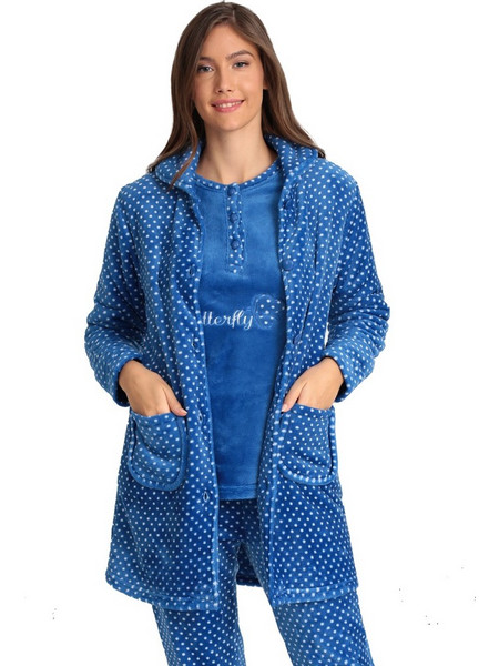 Lydia Creations Γυναικεία Ρόμπα Χειμωνιάτικη Fleece Μπλε 22549