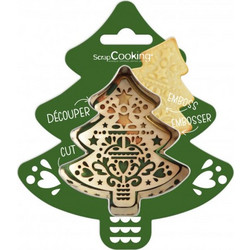 Scrap Cooking Cookie Cutter + Wood Embosser Fir Tree (SCC-2092) Ξύλινη Σφραγίδα Μπισκότων και Κουπ Πατ
