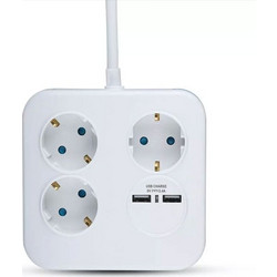Πολύπριζο Τετράγωνο 3 Θέσεων με 2 Θύρες USB & Καλώδιο 3G1.5mm2 και 1.4m 8799 V-TAC