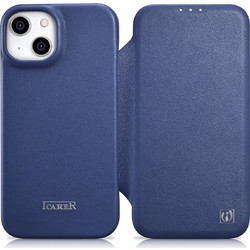 iCarer CE Premium Leather Folio Case iPhone 14 Plus Magnetic Flip Leather Folio Case MagSafe Blue (WMI14220715-BU)