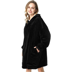Hoodie Κουβέρτα Φούτερ βελουτέ με εσωτερική επένδυση, κουκούλα και τσέπες, σε Μάυρο χρώμα, 87x74x13 cm, Oversized - Aria Trade