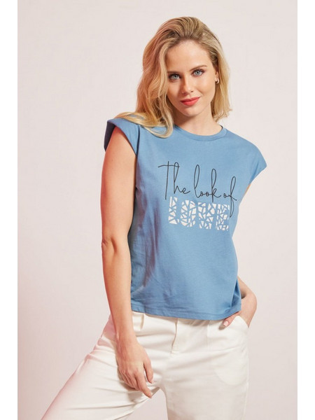 Γυναικείο T-Shirt Μπλούζα Αμάνικη Μακό Με Στάμπα lovelook -Μπλε- 231006