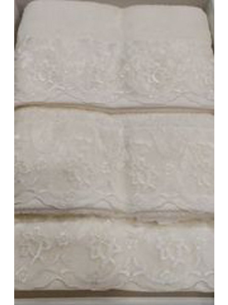 Klotsotiras Σετ Πετσέτες με δαντέλα 3 τεμ. 14002 White