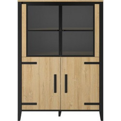 Cork βιτρίνα με 4 πόρτες 112x45x160εκ. Golden Oak / Μαύρο