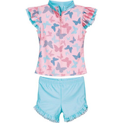 Playshoes Αντηλιακό UV Παιδικό Μαγιό Σετ με Μπλούζα για Κορίτσι Ροζ Γαλάζιο 461312