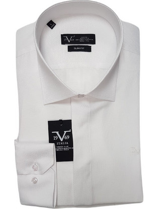 Versace 19V69 Ανδρικό Πουκάμισο Βαμβακερό Μακρυμάνικο Slim Fit Λευκό 11.31-Lucca - White