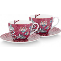 Pip Studio Flower Festival Σετ Φλιτζάνια Cappuccino Πορσελάνης Ροζ 280ml 2τμχ 51004147
