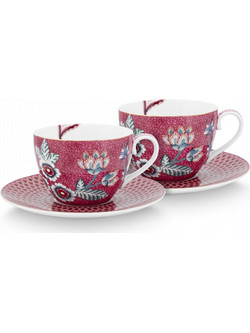 Pip Studio Flower Festival Σετ Φλιτζάνια Cappuccino Πορσελάνης Ροζ 280ml 2τμχ 51004147