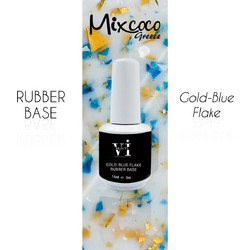 Mixcoco Gold Blue Flakes Rubber Base Ημιμόνιμο Βερνίκι Νυχιών 15ml