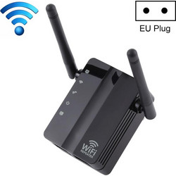 300Mbps Wireless-N Range Extender WiFi Repeater Signal Booster Network Router with 2 External Antenna, EU Plug(Black) (OEM)