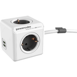 ALLOCACOC EU Power Cube Extended 1.5m με 4 υποδοχές ρεύματος & 2 USB θύρες - ΓΚΡΙ - 1402GY/DEEUPC