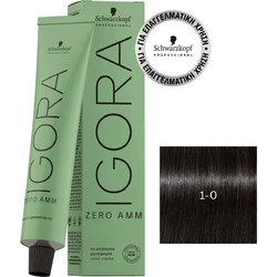 Schwarzkopf Professional Igora Zero AMM 1-0 Μαύρο Φυσικό Μόνιμη Βαφή Μαλλιών Χωρίς Αμμωνία 60ml