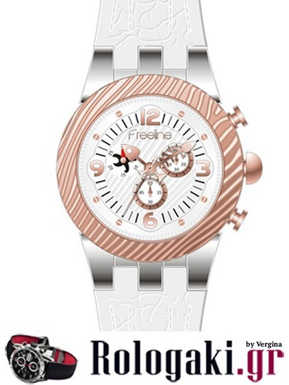 Freeline Rose Gold Γυναικείο Ρολόι Χρονογράφος με Λευκό Καουτσούκ Λουράκι 8459-1