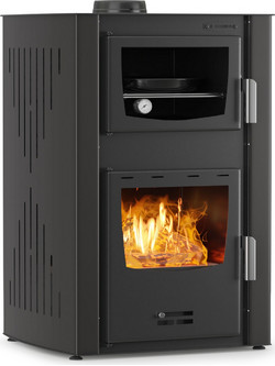 Thermiki Hydro ATS 90-25 Black Ατσάλινη Ξυλόσομπα Καλοριφέρ με Φούρνο 25kW