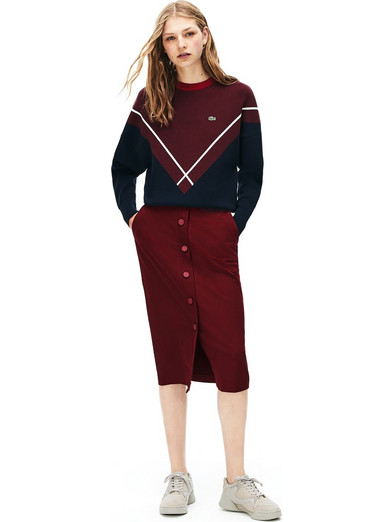 Lacoste JF8495 Υφασμάτινη Μίντι Φούστα Bordeaux