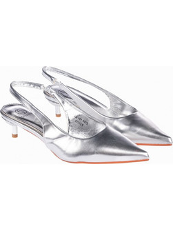 Χαμηλές slingback γόβες με λεπτό τακούνι - Ασημί