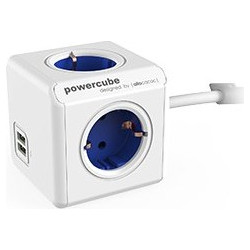 Allocacoc PowerCube extended usb Stromverteilungseinheit Wechselstrom 230 V Eingabe Eingang CEE 77 Ausgangsanschlsse 6 (2 x USB 4 x Stecker Typ F) 15 m WeiBlau