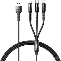 USB Καλώδιο Γρήγορης Φόρτισης 3.1A 3 Σε 1 Μαύρο 120cm