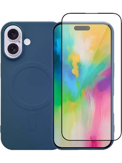 Redshield iPhone 16 MagSafe Silicone Case & Glass Navy Θήκη Κινητού & Προστατευτικό Οθόνης
