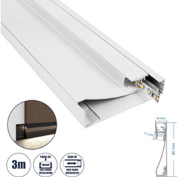 SKIRTINGBOARD-PROFILE 70851-3M Προφίλ Αλουμινίου - Βάση & Ψύκτρα Ταινίας LED με Λευκό Γαλακτερό Κάλυμμα - Επιφανειακή Χρήση για Περβάζι - Πατητό Κάλυμμα - Λευκό - 3 Μέτρα - Μ300 x Π1.6 x Υ8cm