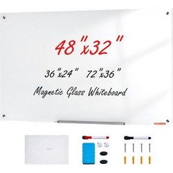 Μαγνητικός Πίνακας Γυαλιού VEVOR 48"x32" Επιτοίχιος, με Δίσκο Μαρκαδόρων, Σβήστρα και 2 Μαρκαδόρους, Λευκός CXGCBLBGHBL4O9WH5V0