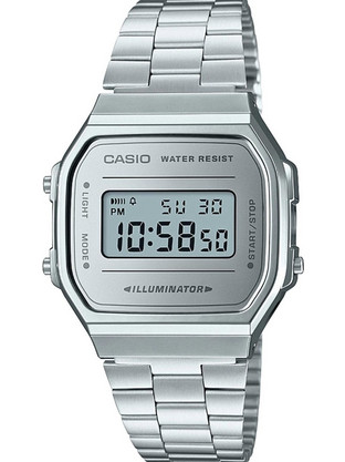 Casio Vintage Ψηφιακό Ανδρικό Ρολόι Χρονογράφος με Ασημί Μεταλλικό Μπρασελέ A-168WEM-7EF