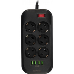 Serioux SRXP-PS66B Πολύπριζο Ασφαλείας 6 Θέσεων με 4 USB-A, Διακόπτη και Καλώδιο 2m