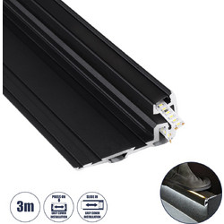 GloboStar(R) STAIR-PROFILE 70843-3M Προφίλ Αλουμινίου - Βάση + Ψύκτρα Ταινίας LED με Μαύρο Φιμέ Κάλυμμα - Χρήση σε Σκαλοπάτια - Πατητό Κάλυμμα - Μαύρο - 3 Μέτρα - Μ300 x Π8 x Υ3.2cm 70843-3M