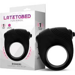 LateToBed Romeri Ring & Vibrating Bullet Silicone Ελαστικό Δαχτυλίδι Πέους Σιλικόνης με Δόνηση Μαύρο
