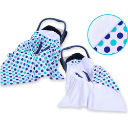 Double-sided car seat blanket- Mint-navy blue dots