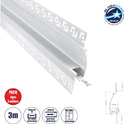 GLOBOSTAR(R) ALP-PLASTERIN GYPSO 70840-3M Χωνευτό Προφίλ Αλουμινίου Ειδικό για Δημιουργία Κρυφού Φωτισμού σε Γυψοσανίδα με Λευκό Γαλακτερό Πατητό Κάλυμμα για Ταινίες LED IP20 - Ασημί & Λευκό - Μ300 x