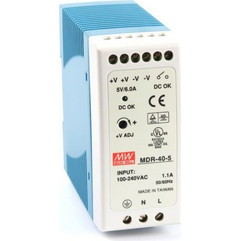 Mean Well DIN Rail Power Supply (PSU) for Raspberry Pi 5/4, ITE, 1 Output, 30 W, 5 VDC, 6 A MDR-40-5 AC/DC