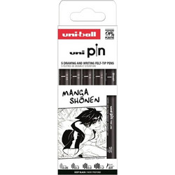 Μαρκαδόροι Σχεδίου Manga Shonen Uni PIN-200 με πάχος μυτών 0.05/0.3/0.8/1.2mm/BR - 5 τεμάχια PIN-200 5P ASP013