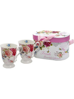 Φλυτζάνια Καφέ Σε Κουτί Δώρου Floral (Σετ 2Τμχ) 374-224-298 12x11cm Multi Κεραμικό