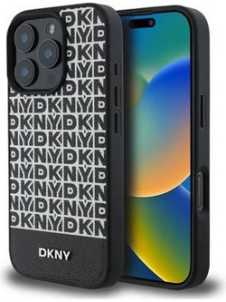 DKNY PU Leather Repeat Pattern Metal Stripe Θήκη Δερματίνης με MagSafe για iPhone 14 Pro Max Μαύρο