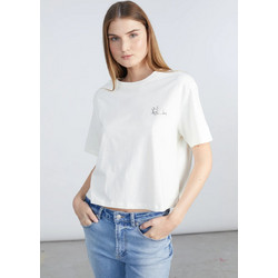 24COLOURS T-shirt with Embroidery Γυναικεία Κοντομάνικη Μπλούζα Cotton Relaxed Fit - White 12316a