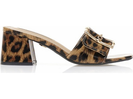 Mules TSOUKALAS animal print δερματίνη με χρυσή αγκράφα