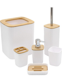 Σετ μπάνιου πλαστικό 6 τεμ Λευκό με bamboo - KESKOR 42665-3