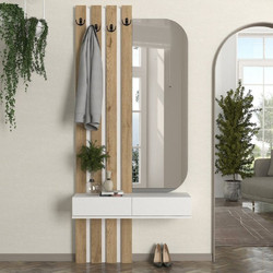 Έπιπλο εισόδου Reyas Megapap χρώμα λευκό - sepet oak 90x27x205,6εκ