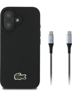 Lacoste Iconic Petit Pique Woven MagSafe Θήκη με Καλώδιο USB-C Black (iPhone 16)