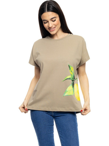 S&apos, Γυναικείο t-shirt με τύπωμα &apos,&apos,LEMON&apos,&apos, 53-106-007 055 KHAKI