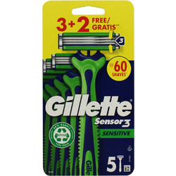 Gillette Sensor 3 Sensitive Ξυραφάκι μιας Χρήσης με 3 Λεπίδες & Λιπαντική Ταινία 5τμχ