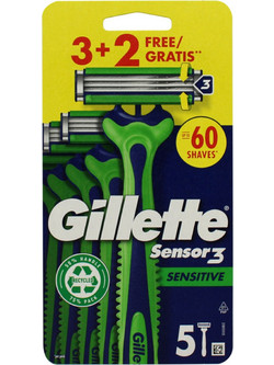 Gillette Sensor 3 Sensitive Ξυραφάκι μιας Χρήσης με 3 Λεπίδες & Λιπαντική Ταινία 5τμχ